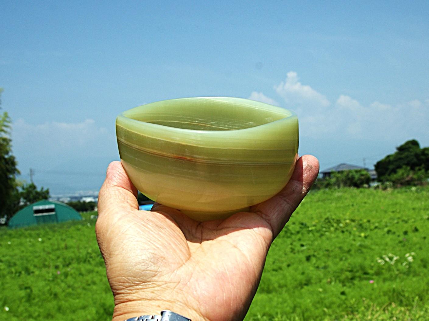 抹茶茶碗『青田道』　天然石オニックスの希少な器　花器　お部屋のオブジェ　彫刻家による手彫りの器 | 8枚目