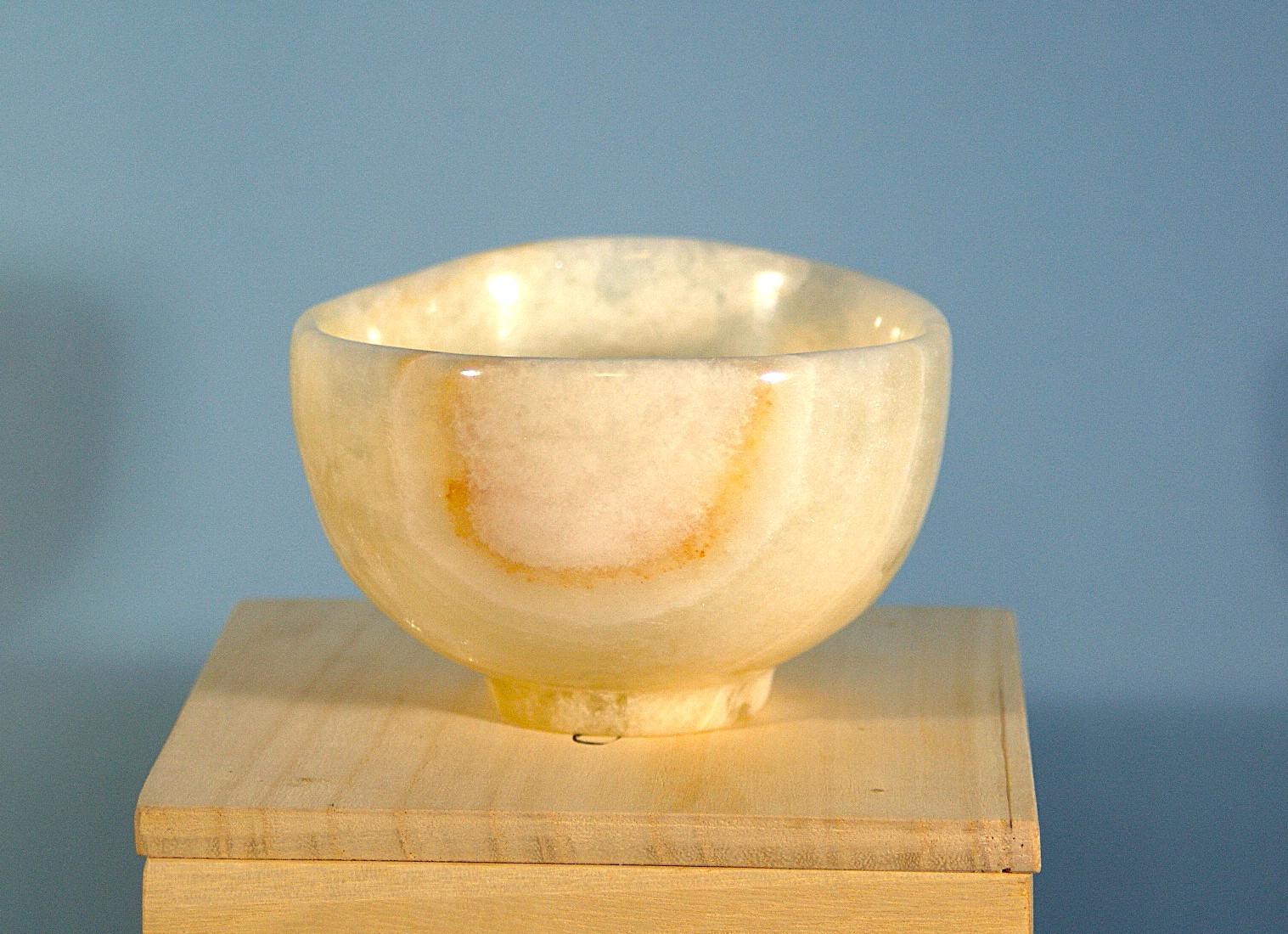 石の器『夏帽子』　抹茶茶碗　花器　オニックスの希少な器　麦わら帽子