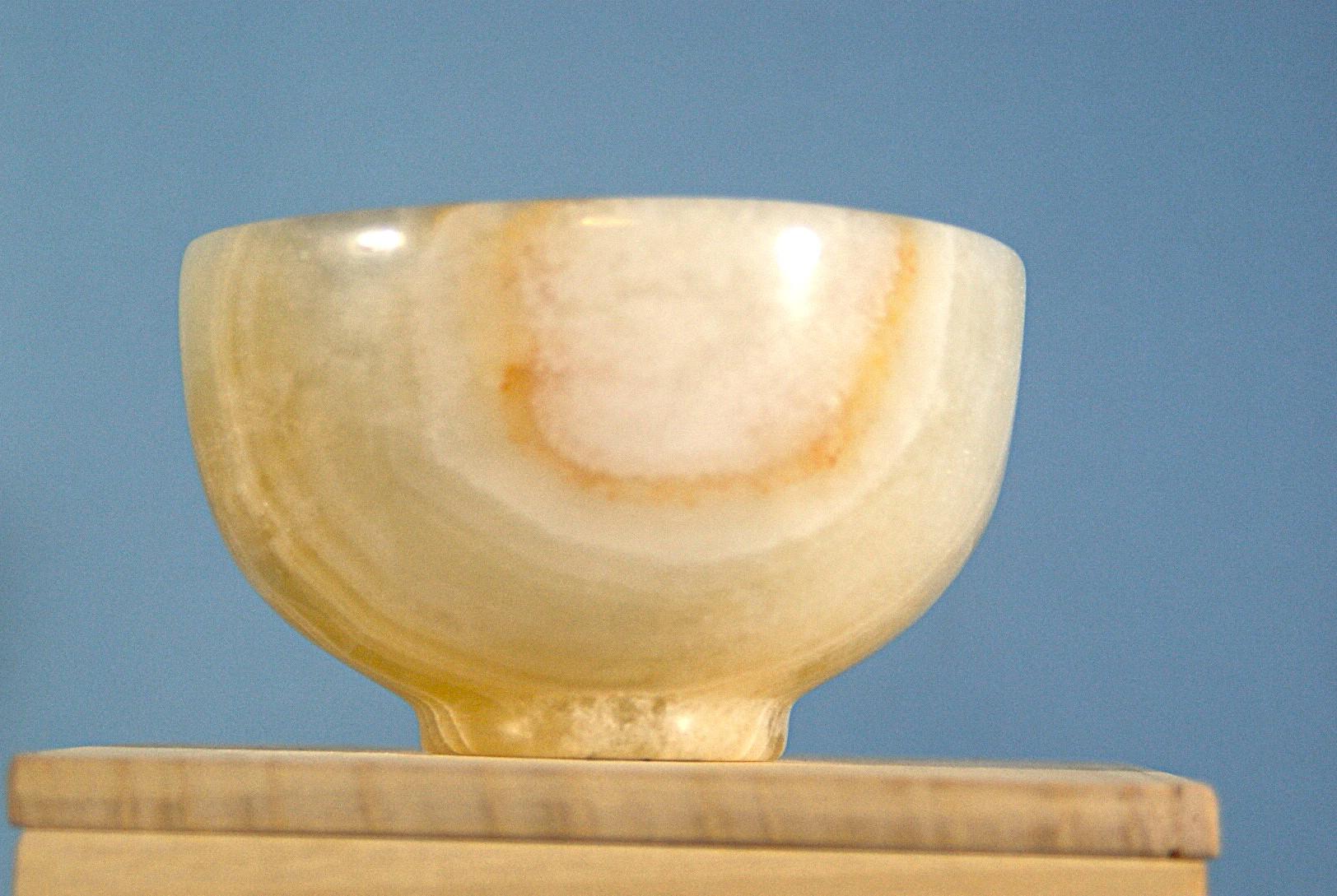 石の器『夏帽子』　抹茶茶碗　花器　オニックスの希少な器　麦わら帽子 | 2枚目