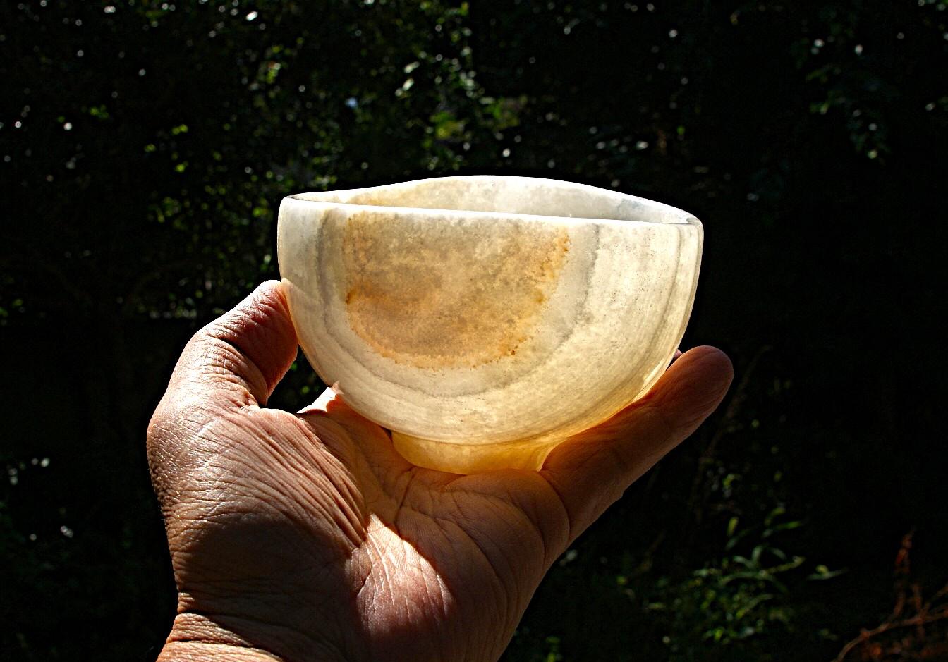 石の器『夏帽子』　抹茶茶碗　花器　オニックスの希少な器　麦わら帽子 | 7枚目