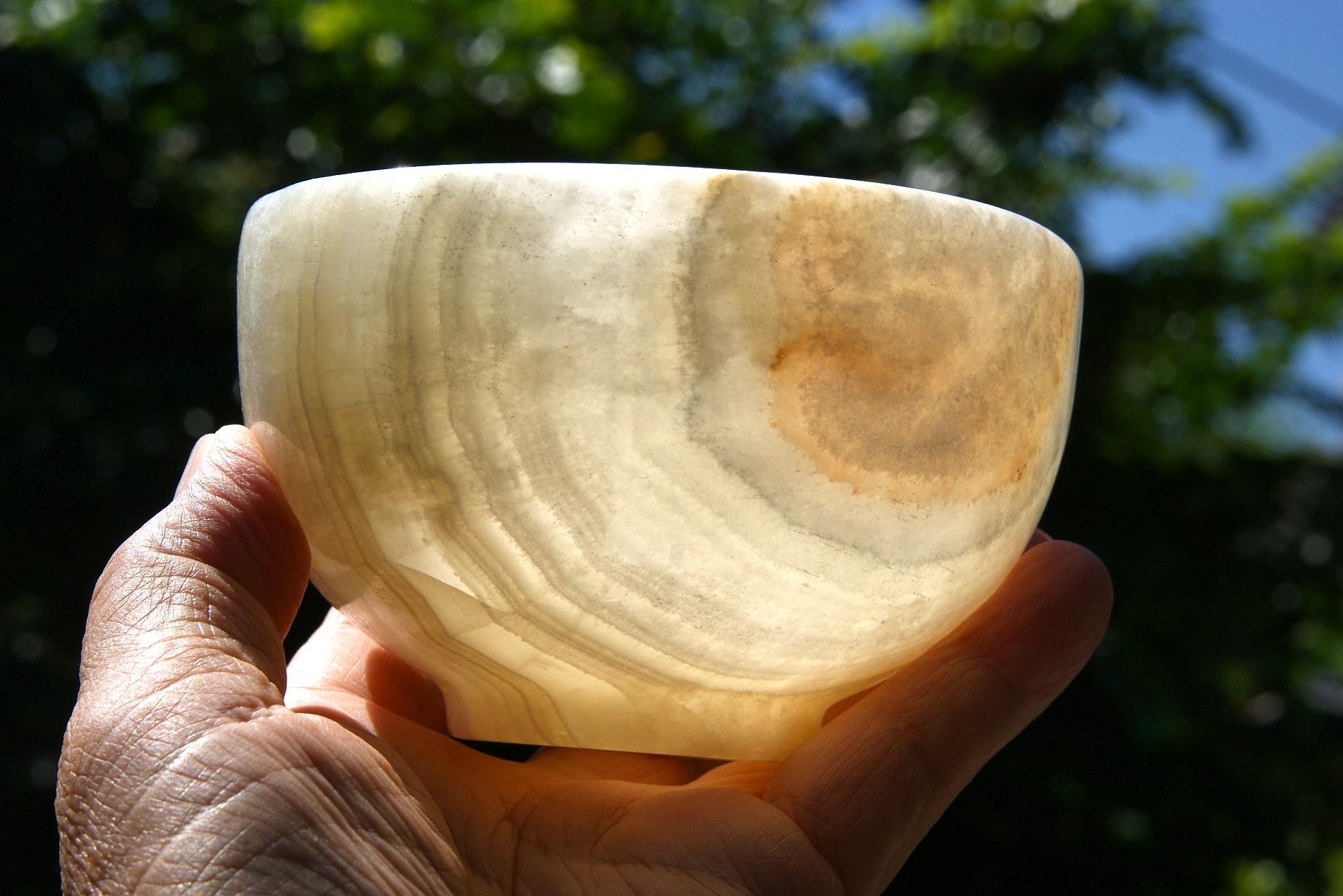 石の器『夏帽子』　抹茶茶碗　花器　オニックスの希少な器　麦わら帽子 | 9枚目