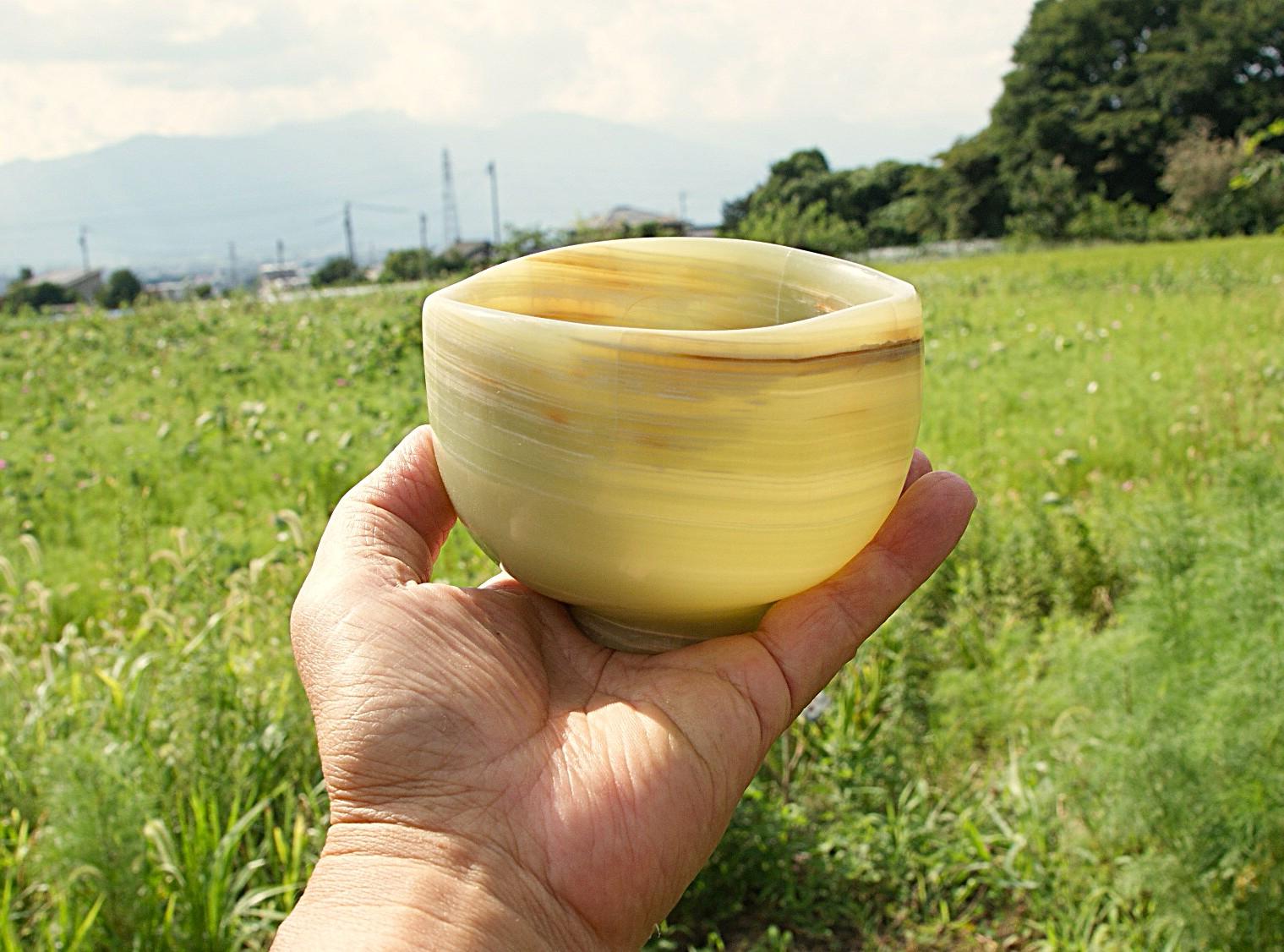 石の器　抹茶茶碗　『夏野』天然石オニックスを使った自然石の器　花器　お部屋のオブジェ1枚目の画像