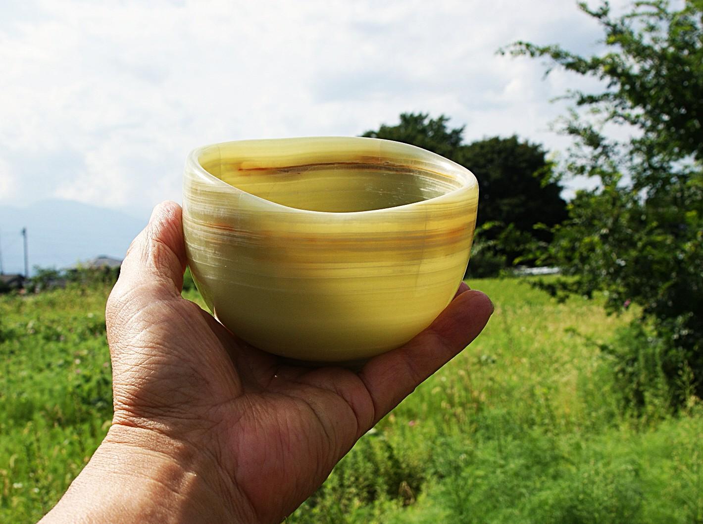 石の器　抹茶茶碗　『夏野』天然石オニックスを使った自然石の器　花器　お部屋のオブジェ | 8枚目