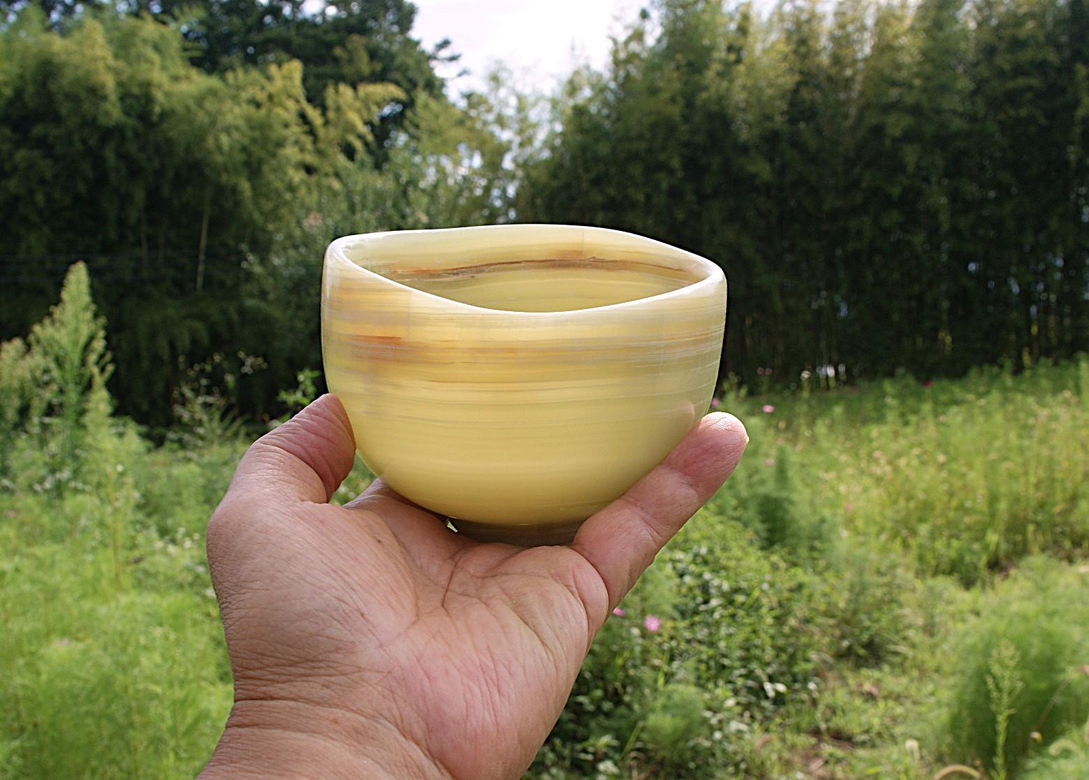 石の器　抹茶茶碗　『夏野』天然石オニックスを使った自然石の器　花器　お部屋のオブジェ | 9枚目